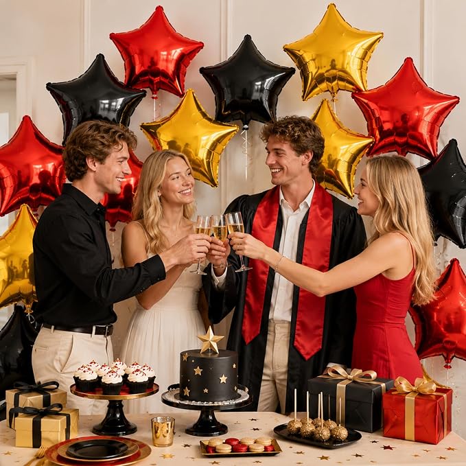 Red Black Star Balloons, 18 Inches Star Foil Balloons - Image 4