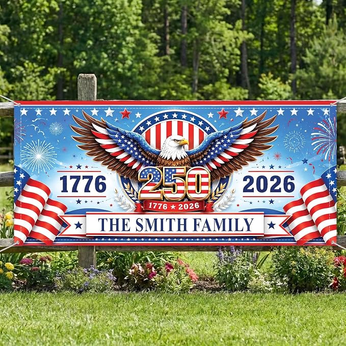Personalized 250 Years of Freedom USA Banner 1776-2026, Patriotic American by LOVELYPOD
