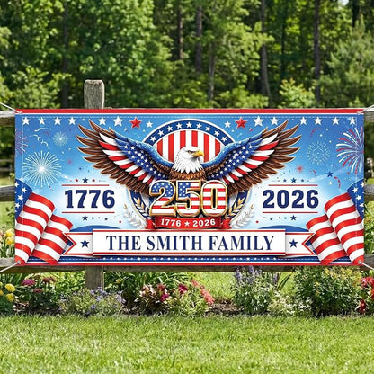 Personalized 250 Years of Freedom USA Banner 1776-2026, Patriotic American by LOVELYPOD