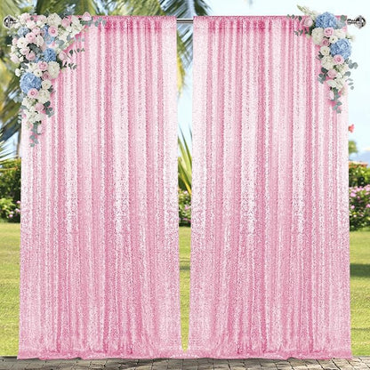 4×8FT-2PCS Pink Sequin Backdrop Curtains Panels, Photography Backdrop Glitter - Image 2