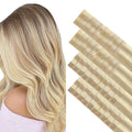 GOO GOO Invisi Edge Tape in Hair Extensions Human Hair, 18A/613A Dark Blonde Highlighted Bleach Blonde 20pcs injected with 20pcs classical tape ins, 12inch 80g, Virgin Remy Hair, Natural Look