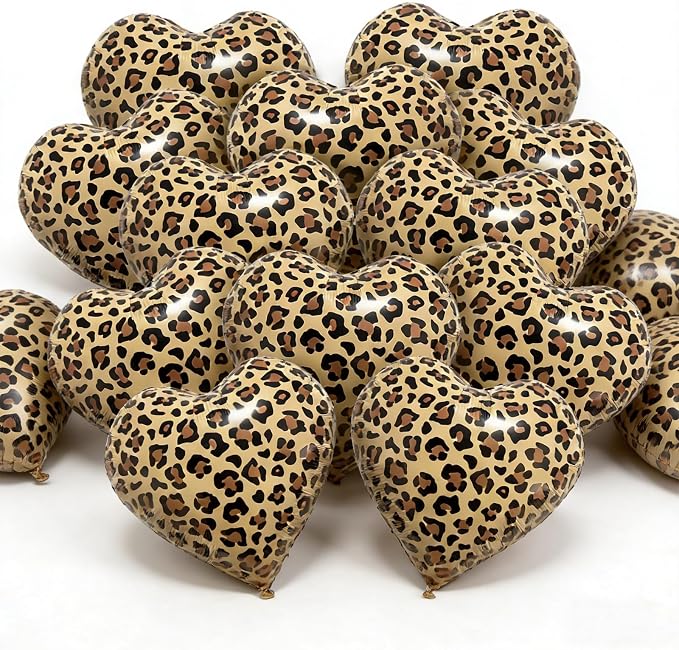 12 Pcs Leopard Print Heart Balloons 18 Inch cheetah Heart Shaped Foil Balloons by EDFHSEZ
