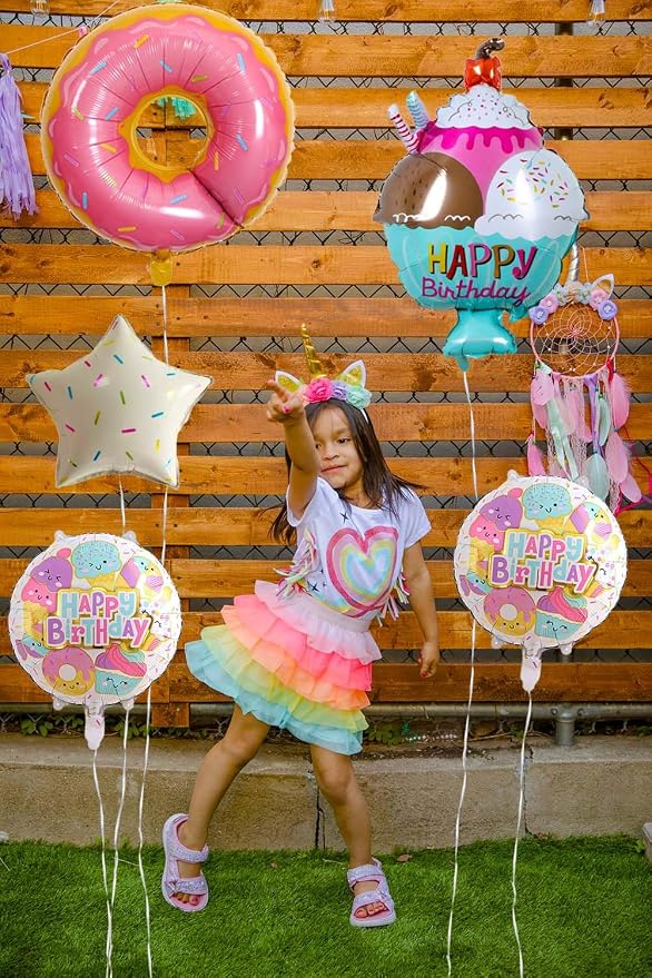 5 Pcs Donut Sweet Ice Cream Mylar Balloons Set | Ice Cream Donut Balloon Summer - Image 3