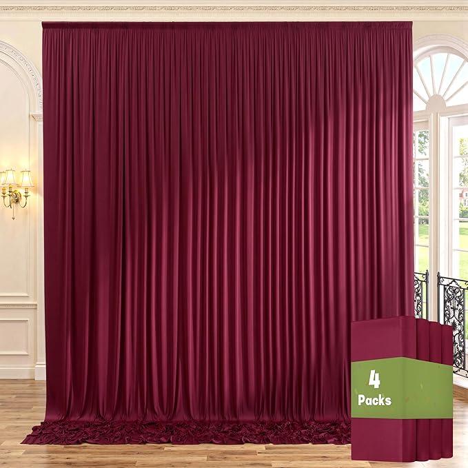 20ft x 10ft Wrinkle Free Maroon Backdrop Curtains by ENJOYYOURPARTY