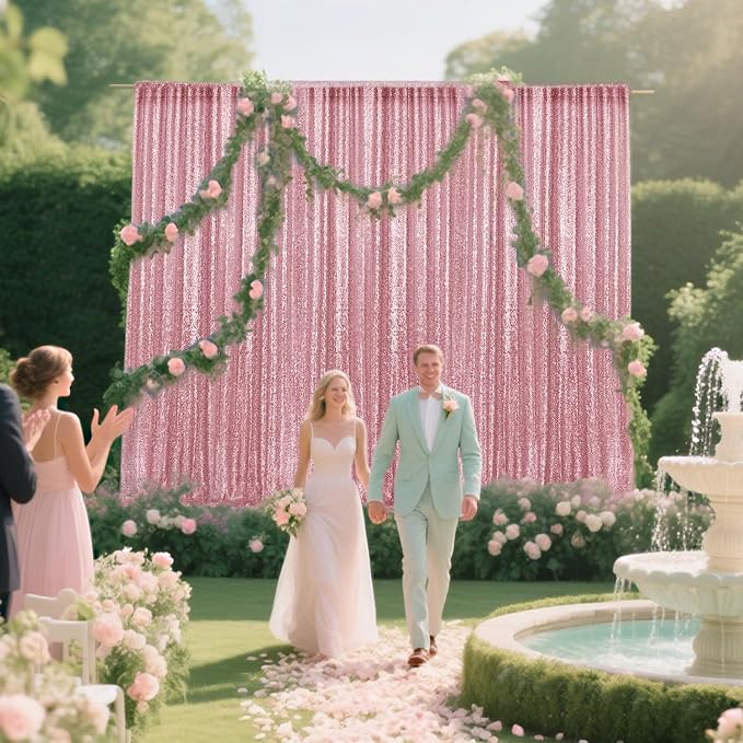 2×8FT-2PCS Light Pink Sequin Backdrop Curtains Panels, Photography Backdrop - Image 4