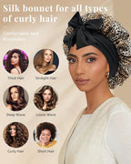 AWAYTR Silk Bonnet for Sleeping Women 100% Mulberry Silk Bonnet with Band 2 Layer Reversible Hair Bonnet Sleeping Hair Wrap (Leopard/Black)