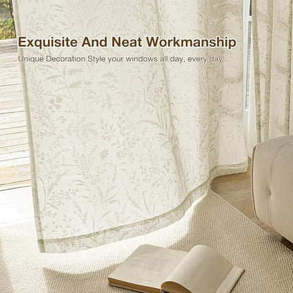Anmao Beige Semi Sheer Light Filtering Extra Long Curtains 2 Panels, Leaf - Image 7