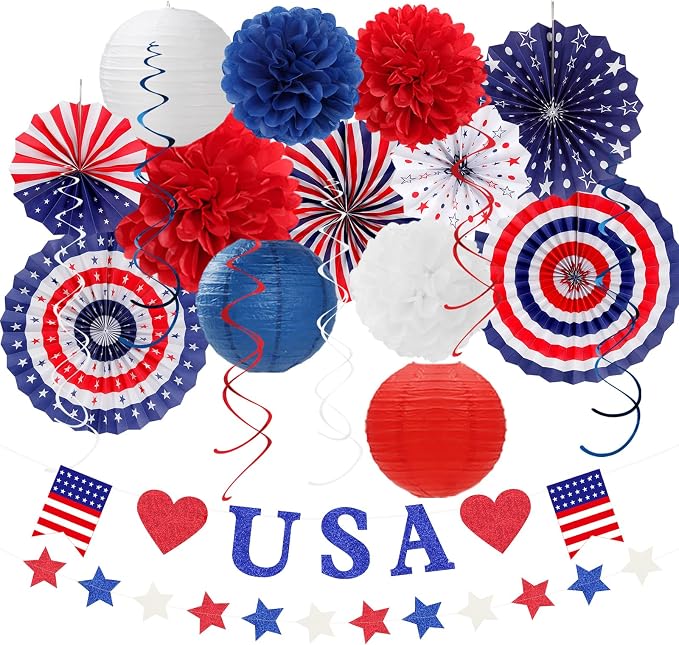Red-White Blue Memorial-Day Patriotic Decorations by Huglony