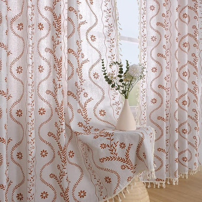 Schweek Boho Floral 63 Inches Long Semi Sheer Curtains 2 Panels by Schweek