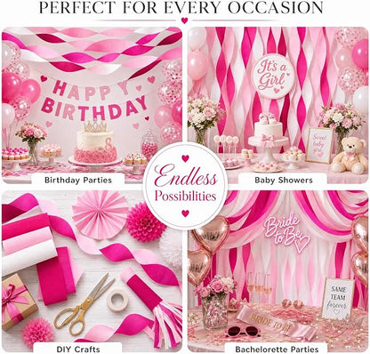 8 Pink Streamers, 656ft Pack of Crepe Paper Bachelorette Party Decorations | - Image 5
