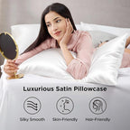 Bedsure Satin Pillowcase 2 Pack Similar to Silk Pillow Cases Standard Size, Pillow Case for Sleeping Women with Envelope Closure, Gifts for Women Men, Pure White, 20x26 Inches, 2pcs