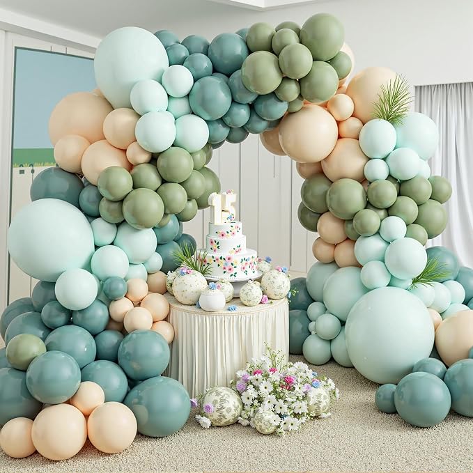 412Pcs Dusty Blue Green Balloon Garland Arch Kit, Haze Fog Blue Ash Mist Sage - Image 5