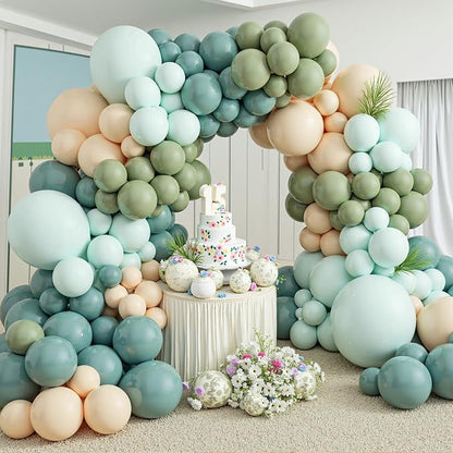 412Pcs Dusty Blue Green Balloon Garland Arch Kit, Haze Fog Blue Ash Mist Sage - Image 5