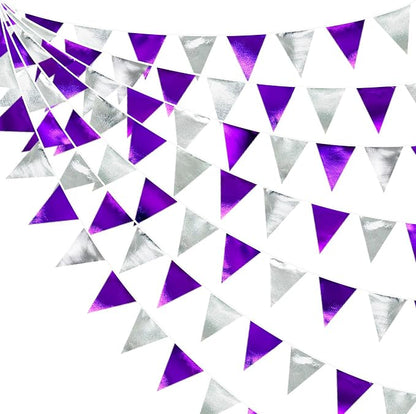 Purple and Silver Party Decorations Triangle Pennant Banner Flag Metallic by pinkblume