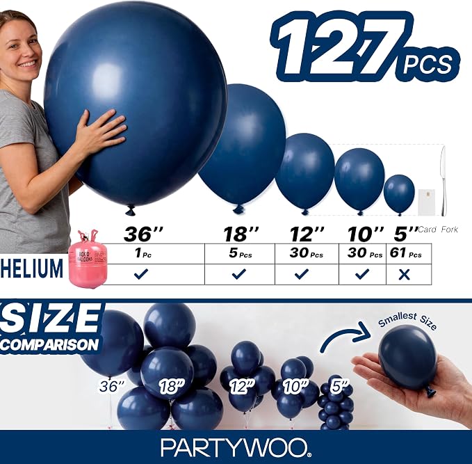 PartyWoo Navy Blue Balloons 127pcs Dark Blue Color 36 18 12 10 5 Inch | 36 18 - Image 6