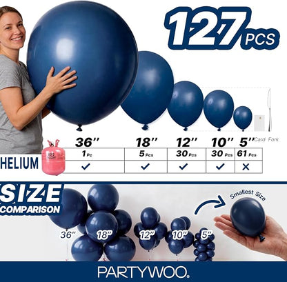 PartyWoo Navy Blue Balloons 127pcs Dark Blue Color 36 18 12 10 5 Inch | 36 18 - Image 6