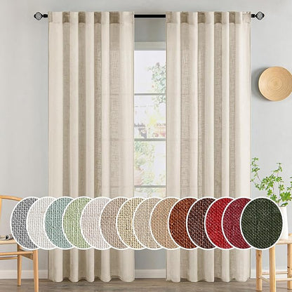 MIULEE Beige Linen Curtains 52x84 Inch 2 Panels by MIULEE