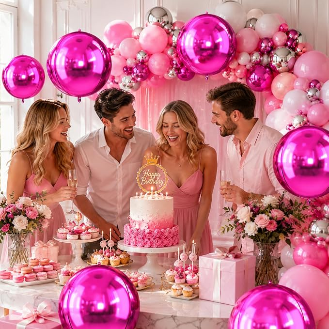 Hot Pink Round Foil Balloons, Metallic Hot Pink Brown Foil Baloon - Image 8