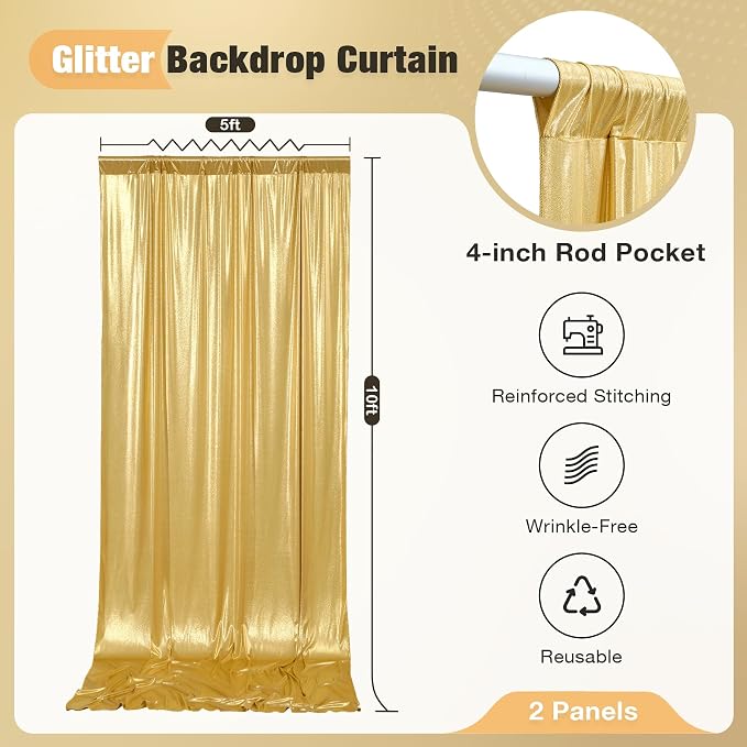 10x10FT Gold Sequin Backdrop Curtain - Image 6
