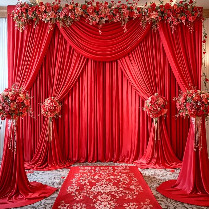 4 Panels Red Backdrop Curtains for Wedding Party Wrinkle Free Backdrops Curtain - Image 4