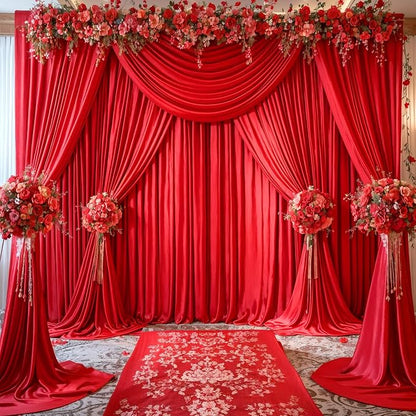 4 Panels Red Backdrop Curtains for Wedding Party Wrinkle Free Backdrops Curtain - Image 4
