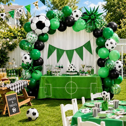 Soccer Balloons for Sports Party Decor | 12 Inch Black Green Soccer Printed - Image 5