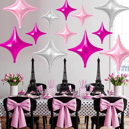Pink Silver Star Balloons, 26Inch and 10Inch Hot Pink Silver Quadrangle Helium - Image 3