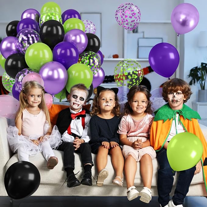 Purple Green Balloons, 12 Inch Halloween Balloons Set, Matte Black Fruit Green - Image 3