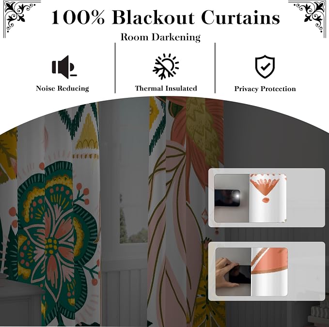 Tyrot Boho Floral 100% Blackout Curtains - Image 2