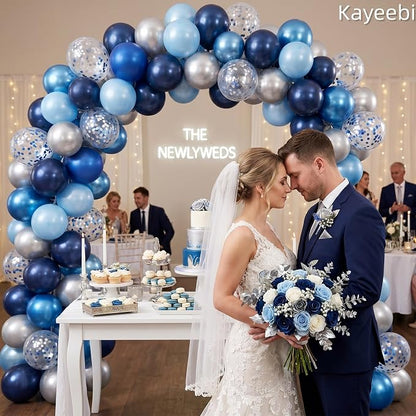 Blue Silver Balloons 12 Inch Blue and Silver Balloons Dark Navy Confetti Latex - Image 7