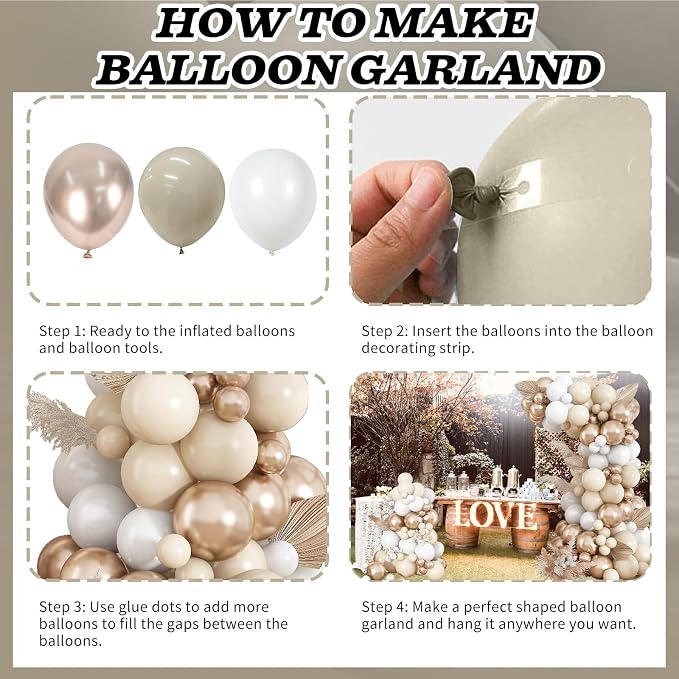 Neutral Balloon Arch Kit 142Pcs Cream White Champagne Gold Balloons Garland Kit - Image 3