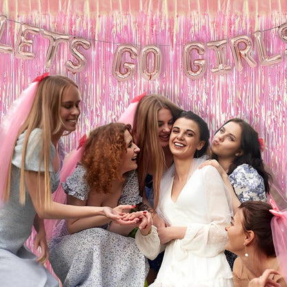 BRAVESHINE Clear Pink Streamers Party Curtain | Iridescent Fringe Backdrop | - Image 6