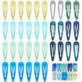 Ocean Blue Snap Hair Clips by FLAREANN – 36 PCS 2 Inch Non-Slip Metal Barrettes for Girls & Women in Glitter, Shimmer & Glossy Finishes – Cool Blue Hair Accessories for Everyday Styling