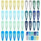 Ocean Blue Snap Hair Clips by FLAREANN – 36 PCS 2 Inch Non-Slip Metal Barrettes for Girls & Women in Glitter, Shimmer & Glossy Finishes – Cool Blue Hair Accessories for Everyday Styling
