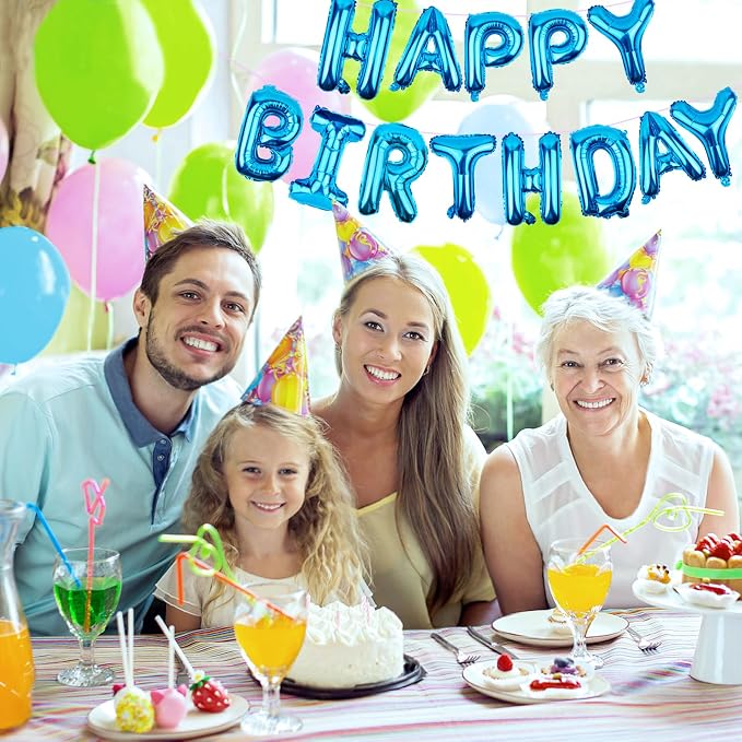 Happy Birthday Balloons Banner Blue 16 Inch Mylar Foil Letters - Image 5