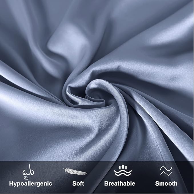 Mulberry Silk Pillowcase for Hair and Skin,King Size Cooling Silk Pillow Case with Hidden Zipper,Allergen Proof Dual Sides Soft Breathable Smooth Silk Pillow Cover for Women(King,Grayish Blue)