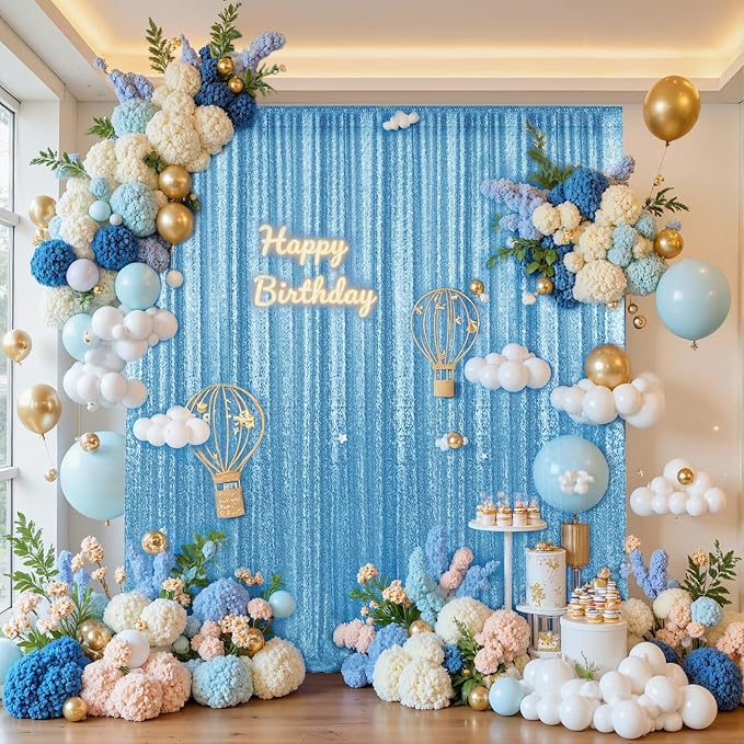 2×8FT-6PCS Blue Sequin Backdrop Curtains Panels, Photography Backdrop Glitter - Image 2