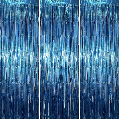 Voircoloria Retro Blue Foil Fringe Backdrop Curtains, Birthday Party Decorations by Voircoloria