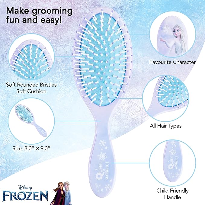 Frozen Princess Elsa Hair Accessory 5 Pcs Set - 1 Regular 9 inch Frozen Hairbrush & 4 Frozen Scrunchies - Detangling Brush & Elastic Hair Ties Ropes for Girls, Ages 3+