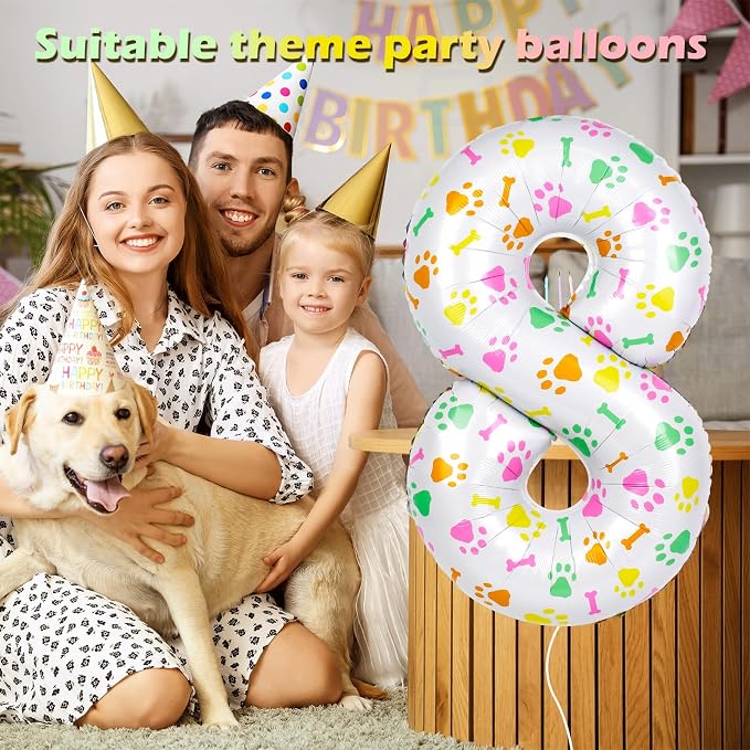 40 Inch Multi-color Dog Paw Balloons, Numeral 8 Birthday Balloons - Image 3