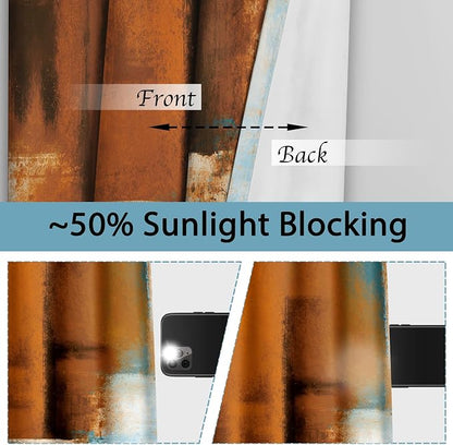 Asuexpect Rust Curtains 2 Panels Abstract Curtain Room Darkening Grommet Window - Image 2