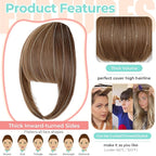 Clip in Bangs, Synthetic French Bangs Hair Clip, Fake Bangs Fringe with Temples Hairpieces for Women Natural Curved Hair Extensions for Daily Wear Light Chestnut Brown