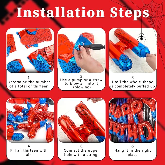 Spider Theme Happy Birthday Letter Balloons Banner, Party Decoration - Image 5