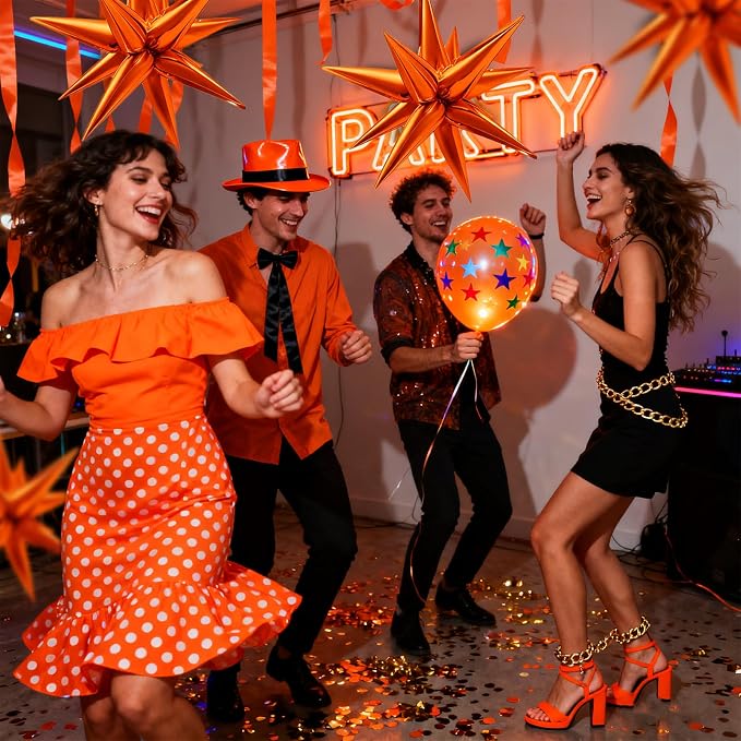 60Pcs Orange Star Balloons Foil Explosion Mylar Balloon 12 Point Spike Ballons - Image 2