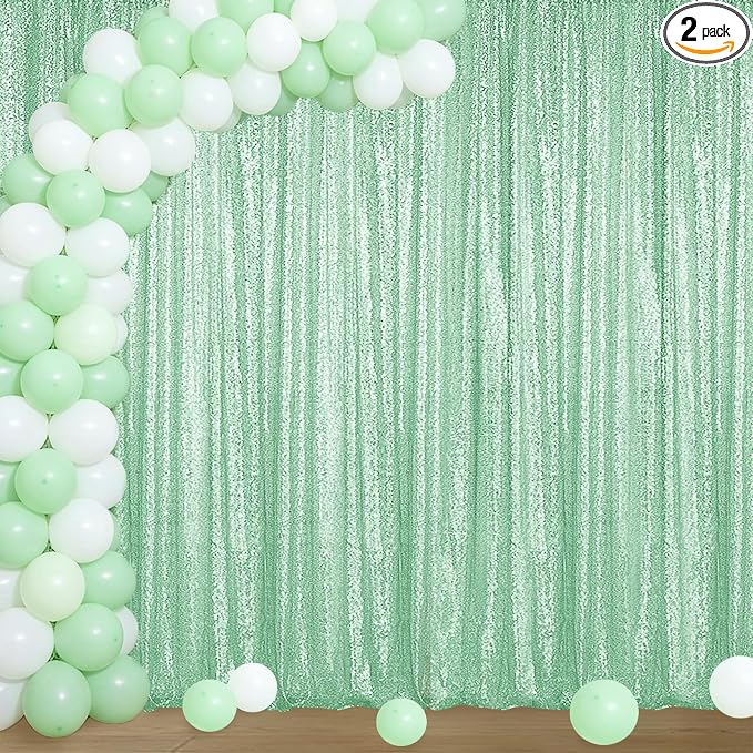 Sugargirl Mint Green Sequin Backdrop Curtain 4FTx8FT Glitter Mint Green by Sugargirl