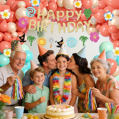 165Pcs Tropical Balloons Summer Birthday Party Decorations | Coral Pearl Rose - Image 5