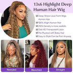 Highlight Ombre 13x6 Lace Front Wig Human Hair 210 Density 28 Inch Deep Wave Honey Blonde Glueless HD Transparent Lace Frontal Wigs for Women