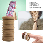 SYGY Hair Tie, 100PCS Hair Ties for Thick Thin Hair, Seamless Cotton Hair Bands, No Damage for Women, Soft Hair Accessories Ponytail Holders, Brown Color