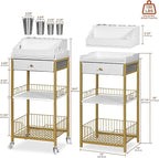 Makeup Organizer Cart with Drawer, 2-in-1 Rolling Organizer Cart with Hair Tool Holder, Vanity Storage for Skincare, Perfume, Nail Polish, Cosmetics, Gold Finish