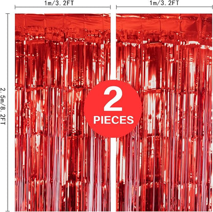 2 Pack Red Metallic Tinsel Foil Fringe Curtain, 3.2Ft x 8.2Ft Tinsel Curtain - Image 3